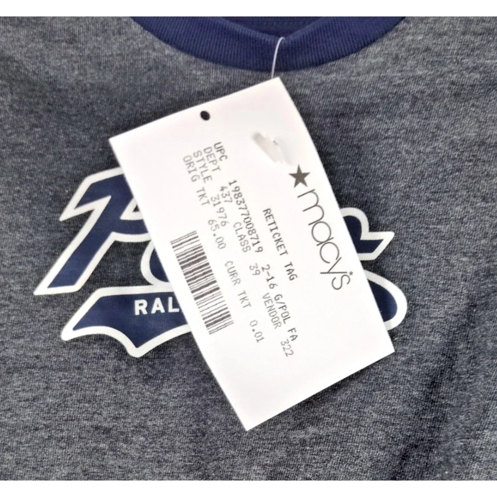 Polo Ralph Lauren Baby Boy Shirt 9M Long Sleeve Gray Blue Script Logo NWT